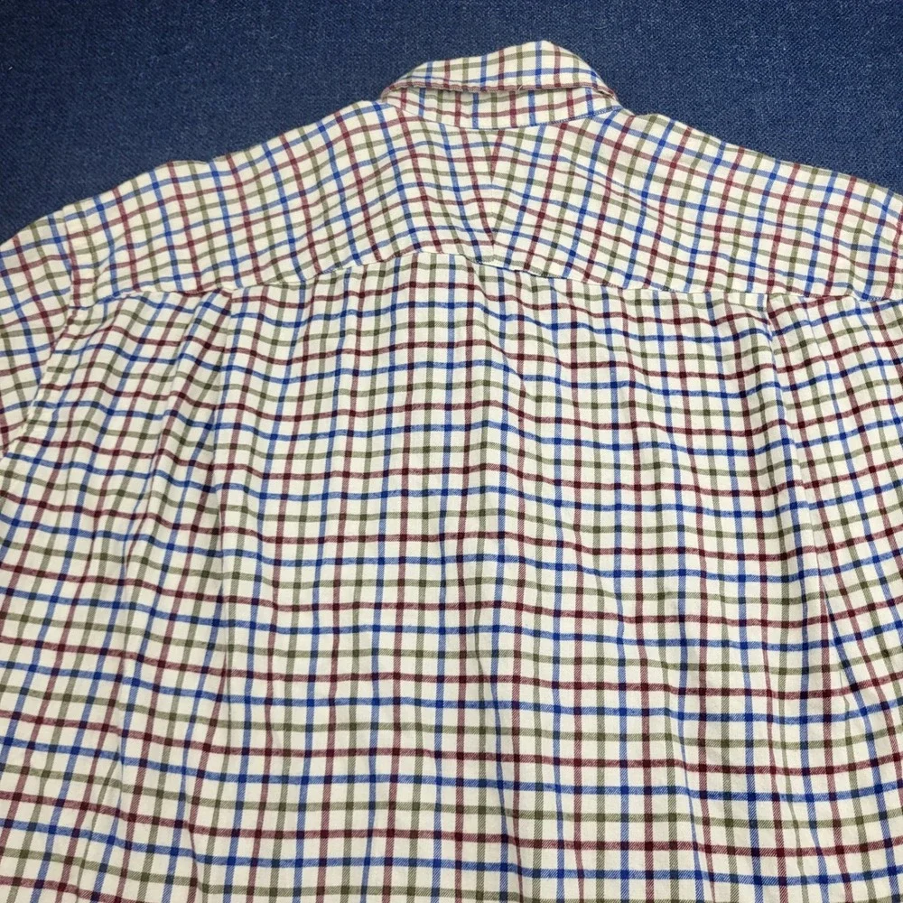 J.McLaughlin Mens Large Tattersall Check Button Down Shirt Blue Green Burgundy L - Picture 9 of 9